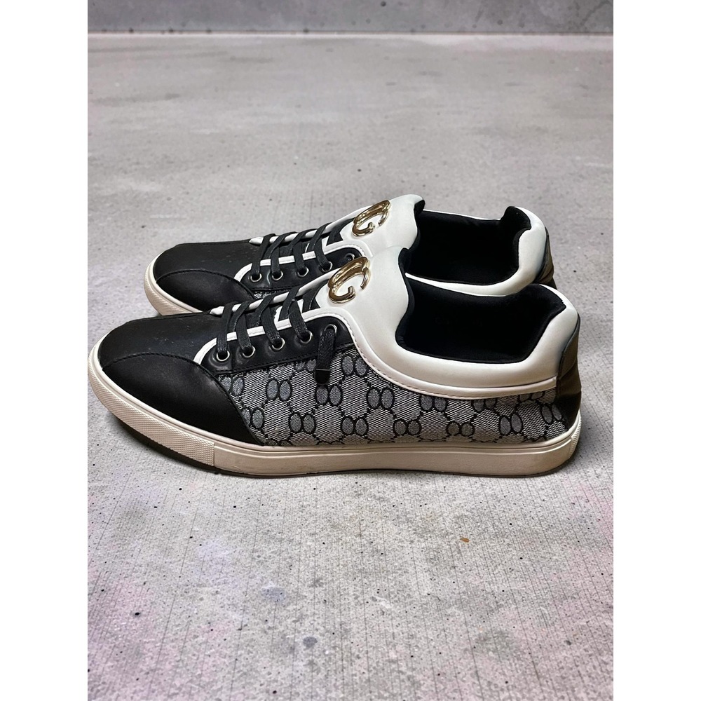Royal Shoes Mens CG-7 10 Monogram Lace Up Sneakers Black White Grey Gold‎ Detail